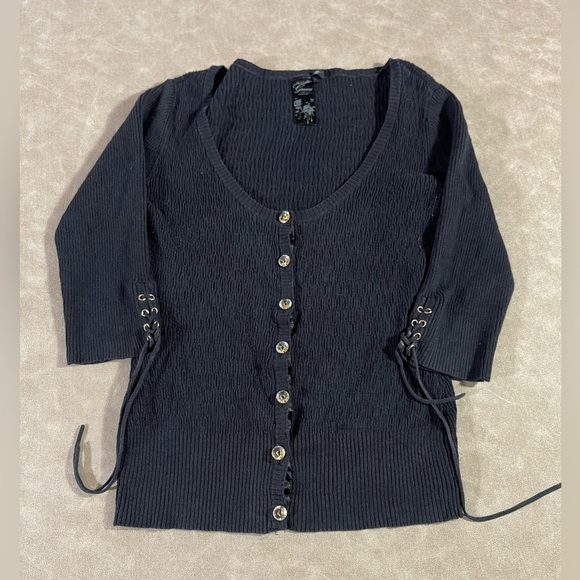 Guess Los Angeles Lace Black Button Down Cardigan Women’s M - Picture 1 of 7
